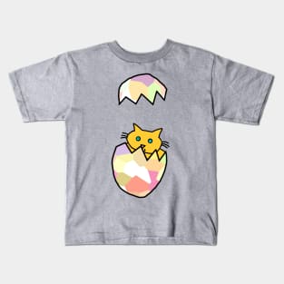 Yellow Cat Popping Out of Funny Easter Egg as Kitten Kids T-Shirt